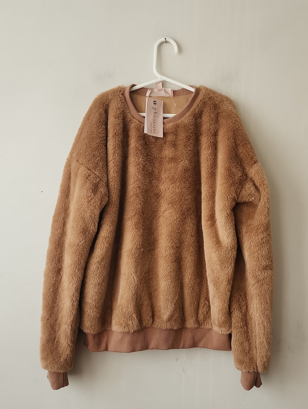 Philosophy Plush Faux-Fur Crewneck Sweater - Tan